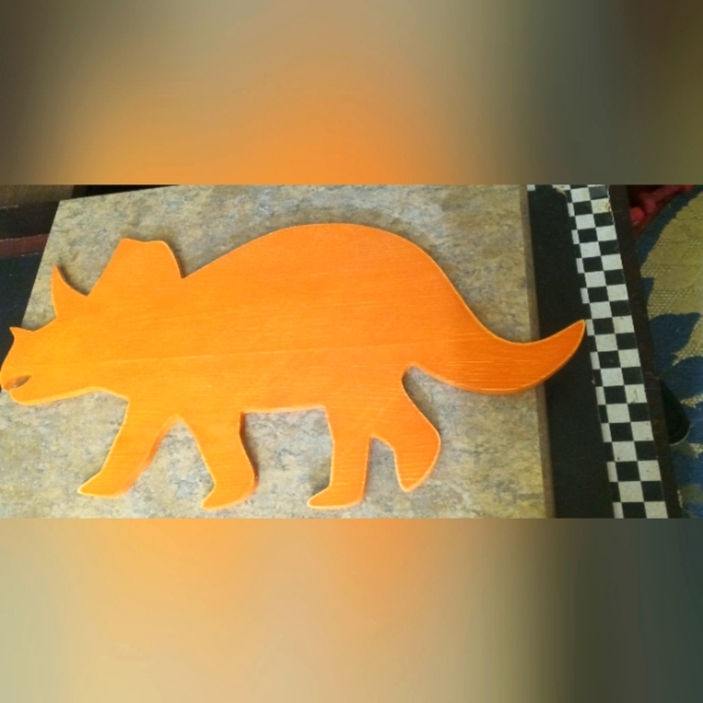 Orange Triceratops Wooden Wall Art